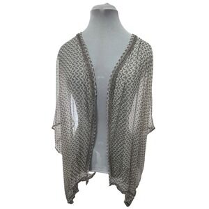 ANTHROPOLOGIE ANDERSEN & LAUTH Beaded Geometric Print Kimono One Size Beige Gray